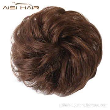 Aisi Hair Brazilian Human Hair Curly Brown Chignon Bun Elastic Rope Rubber Band Hairpiece Clip In Extension For Black Women